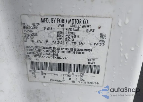 2009 Ford F-150 Stx/Xl from USA, damaged, VIN 1FTRX12W69KB57740